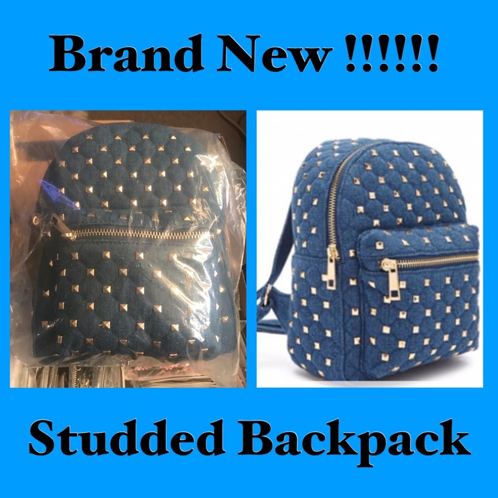 Compact studded fashion denim backpack